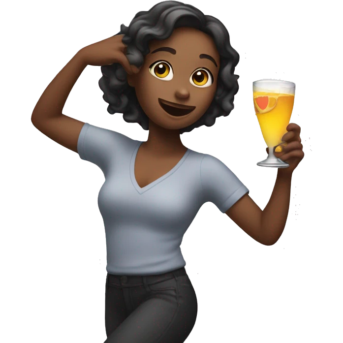 A girl with a drink in hand dancing emoji