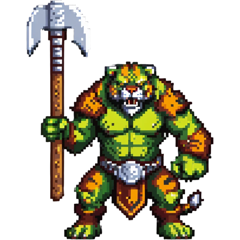 Fierce tiger orc with battle axe emoji