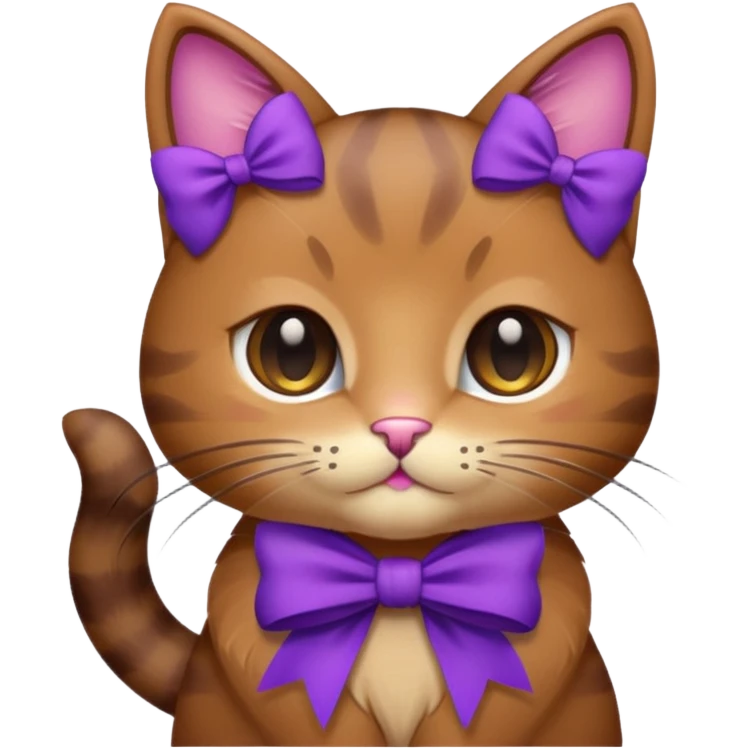 Brown kitty with a purple bow emoji