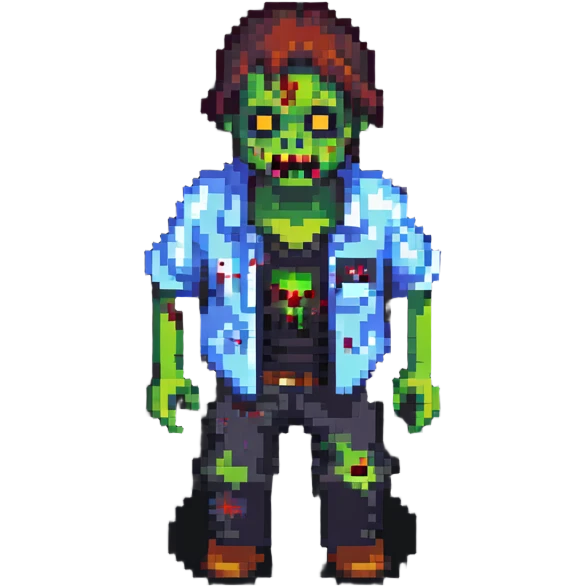 isometric zombie in torn clothes Project Zomboid style emoji