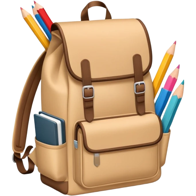 hands placing books and pencils into a backpack, simple and friendly emoji