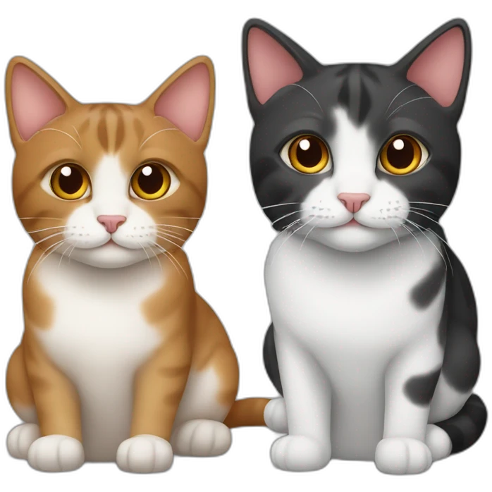 Two cats. The first cat of three colors red, black and brown. and light nose. The second is grey emoji