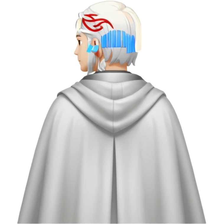 fullbody in frame silverhair god ZEUS, white cape, standing still backview emoji