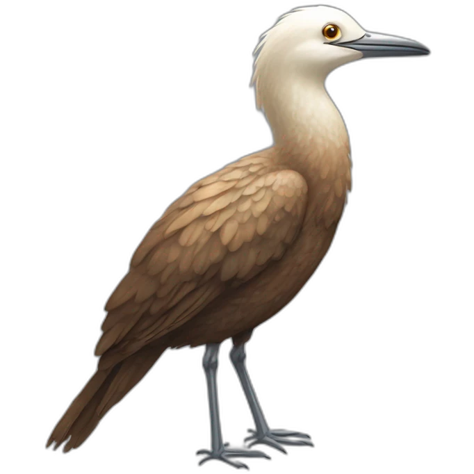 fluffy wet brown sea bird with white flecks and long legs and long upturned beak emoji