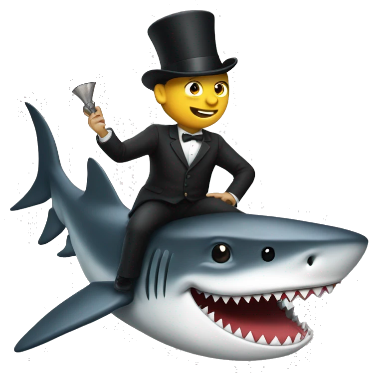 Man riding a shark with a top hat emoji