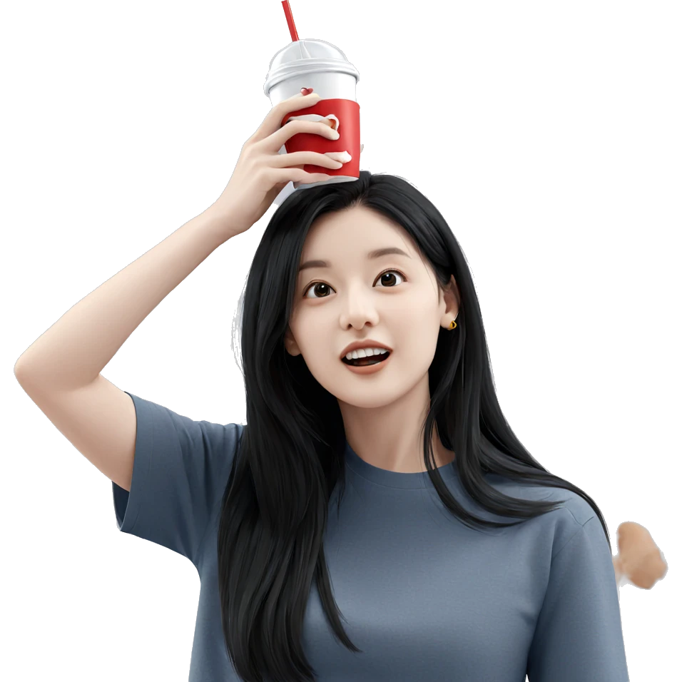 girl with cup and smile emoji