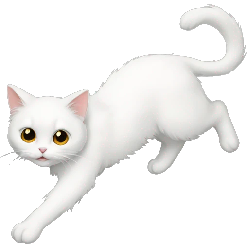 Fluffy white cat sliding down stairs emoji