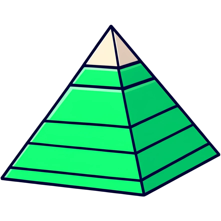 Maya pyramid in flat hieroglyphic style, perfect geometric triangular lines, strict white and deep green only, angular precise shapes emoji