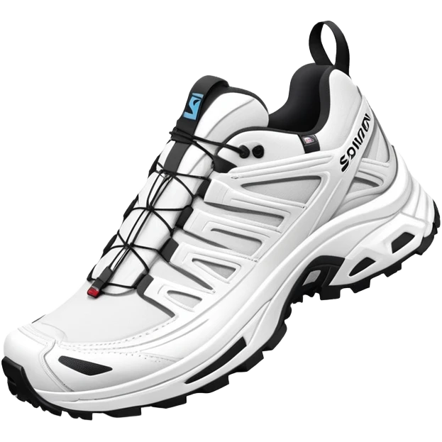 Salomon XT-6 white sneakers with Gore-Tex, one shoe positioned behind the other emoji