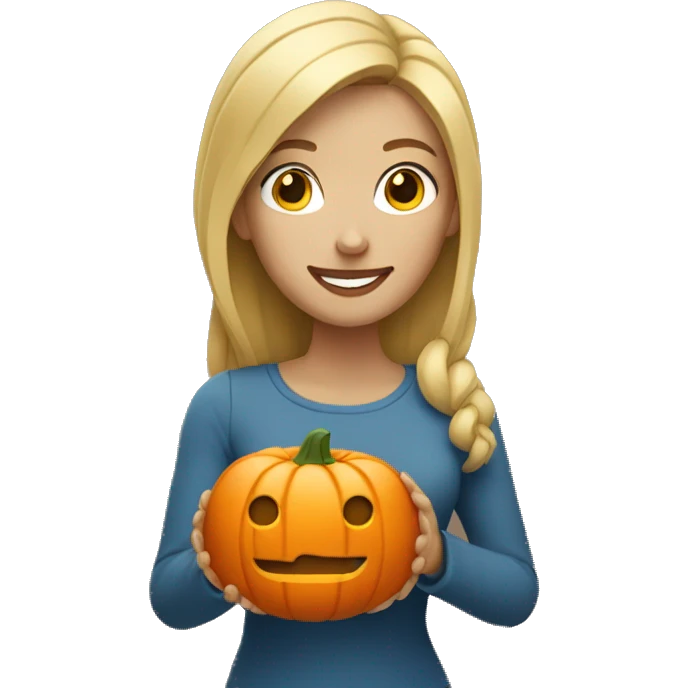 Blonde woman holding a pumpkin emoji