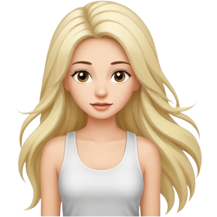 with long eyelashes, a white tank top, longer hair that doesn't pull on the long emoji