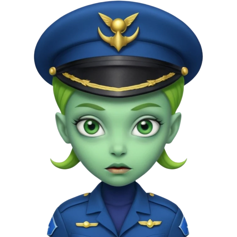 Female alien navy soldier, crazy face. emoji