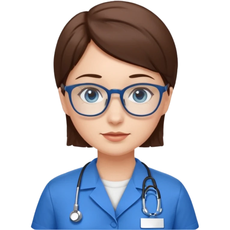 Blue eyes short hair with glasses woman in care assistant blue uniform emoji