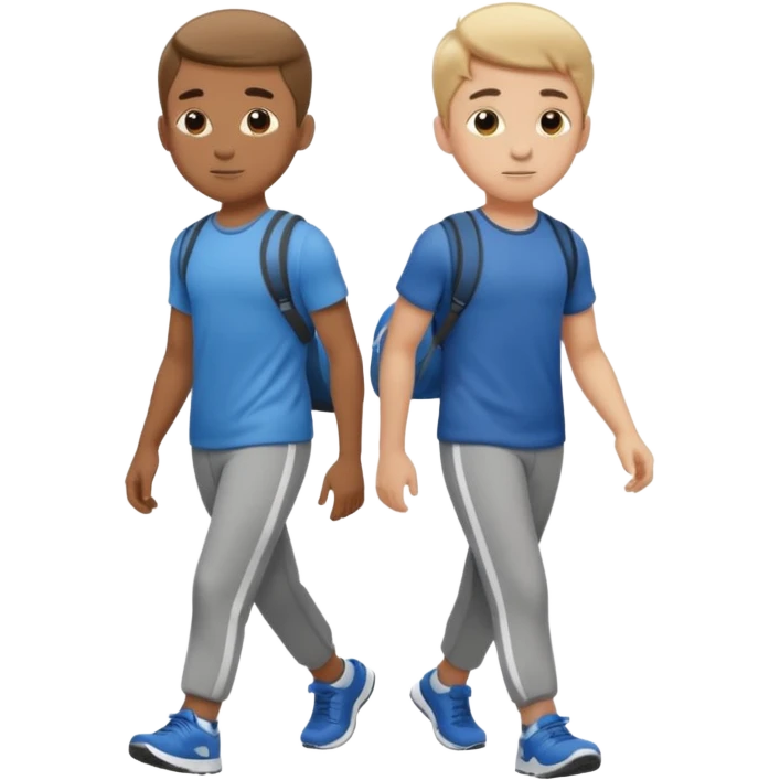 two boys walking, wearing gym clothes, full body emoji