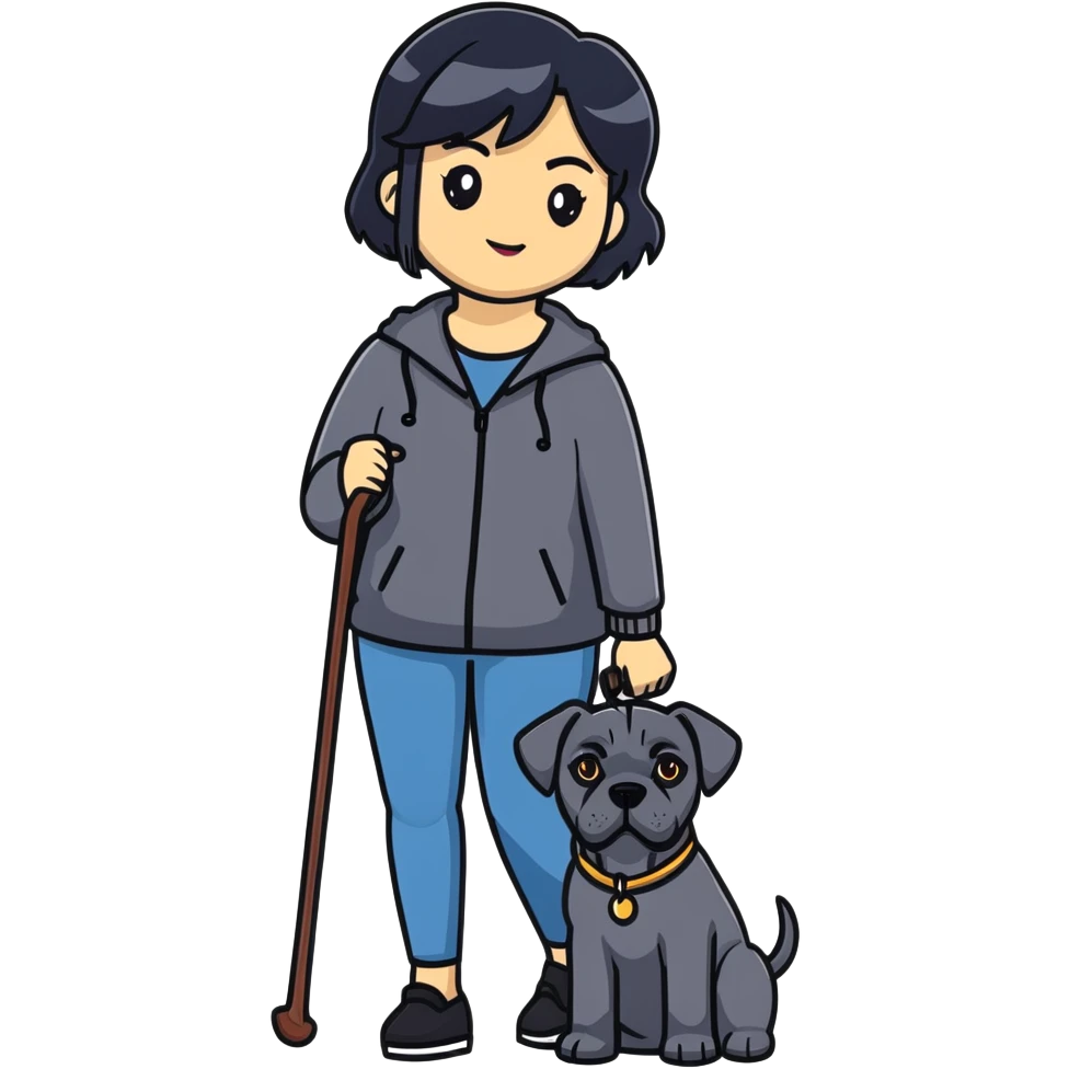 Elegant woman with black hair posing with Cane Corso dog emoji