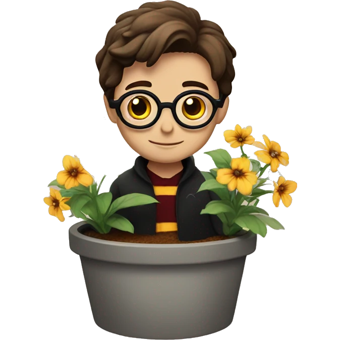 A Harry Potter is sitting in a flower pot emoji
