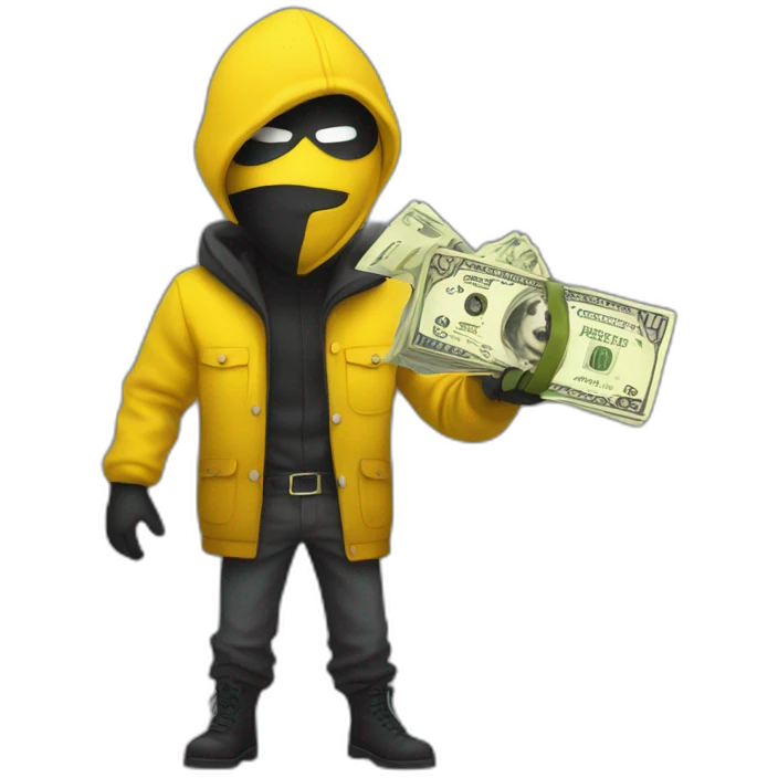 Yellow robber with bag of cash and mask emoji
