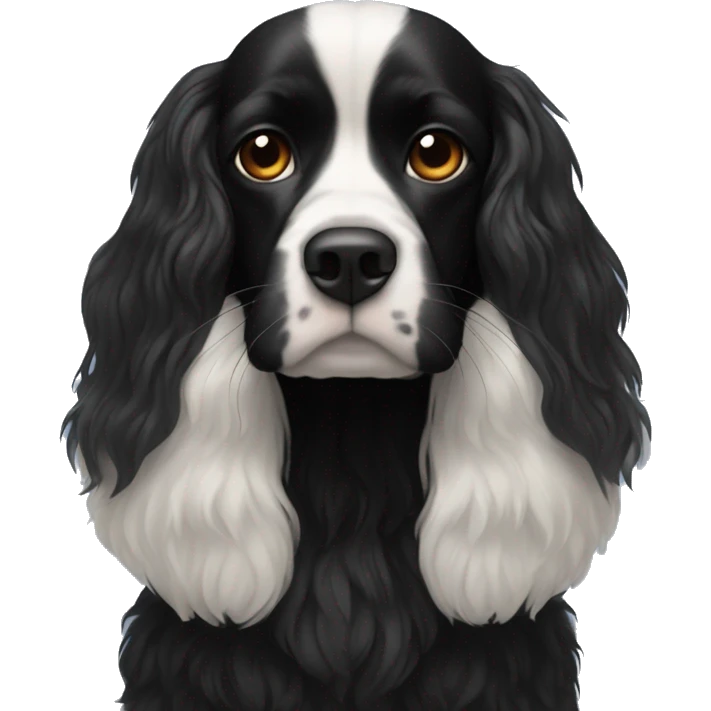 Small completely black king spaniel with black fur on his whole face and white fur on chest emoji