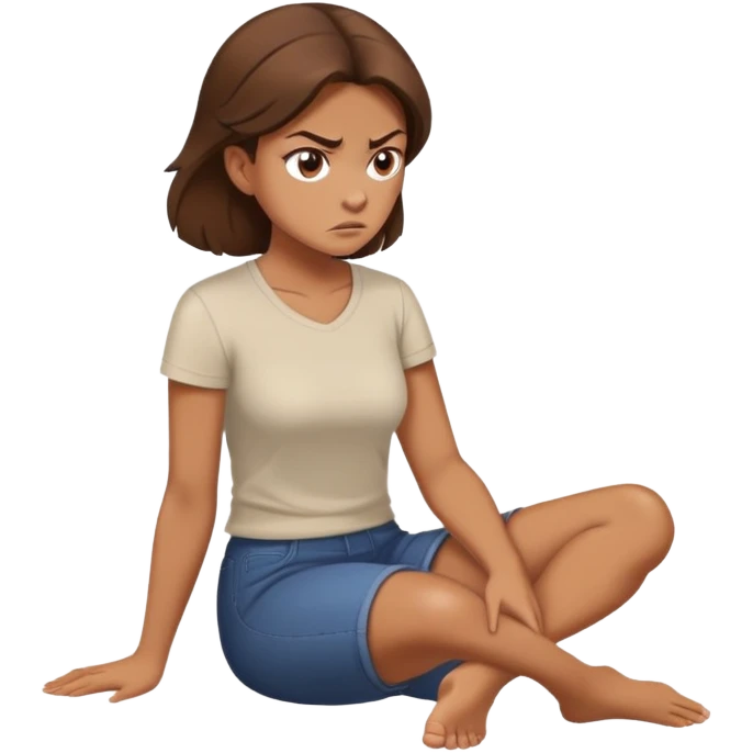 angry woman with brown hair sitting on a floor avoiding conversation in profile emoji