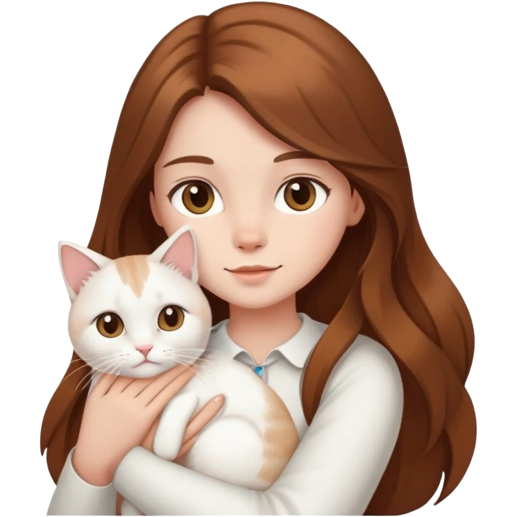 brown long hair young girl with white cat emoji