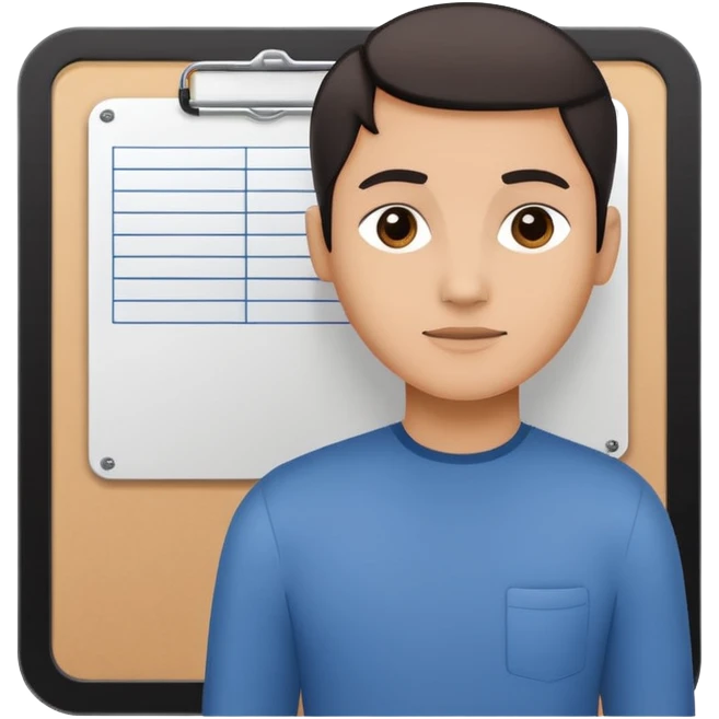 Minimalistic flat vector icon, iOS style, thin black contour on white background. Person silhouette with a project board (kanban/task board) behind. No text, no shadows.
 emoji