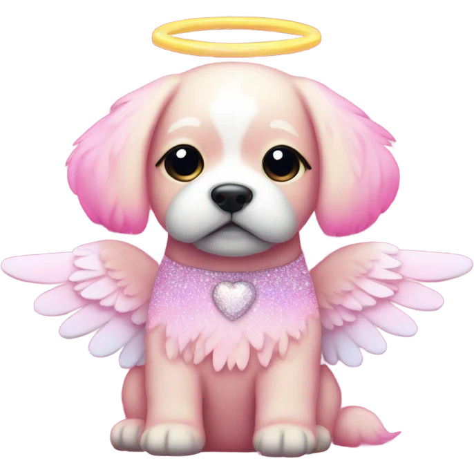Entire pink ombre sparkly dog with angel wings  emoji