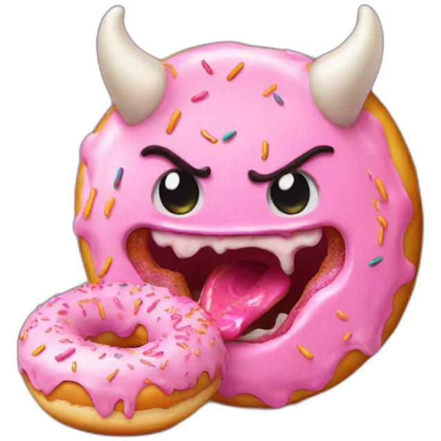 a demon eating a pink frosted donut emoji