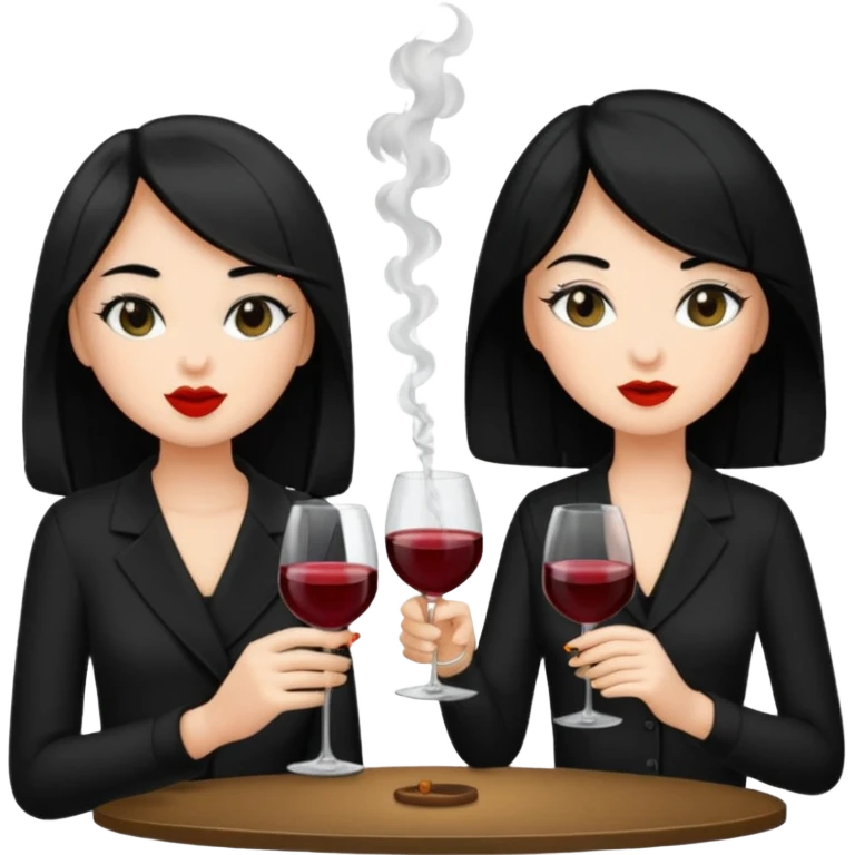2 girls in black 1 smoking and 1 drinking wine both black hair  emoji