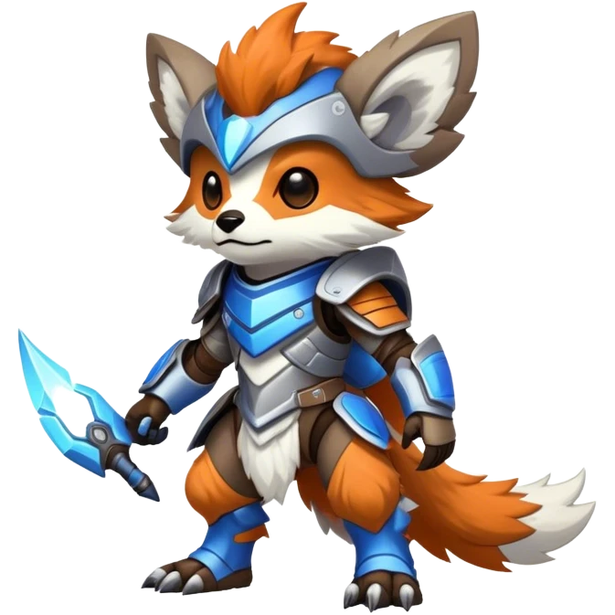 Epic Edgy Cute Colorful Vibrant Brown, Grey, Beige, White, Orange, Blue, Modern Vernid-Protogen-creature-animal, full body emoji