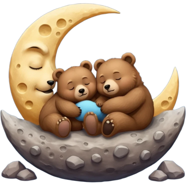 two bears sleeping together on the moon emoji