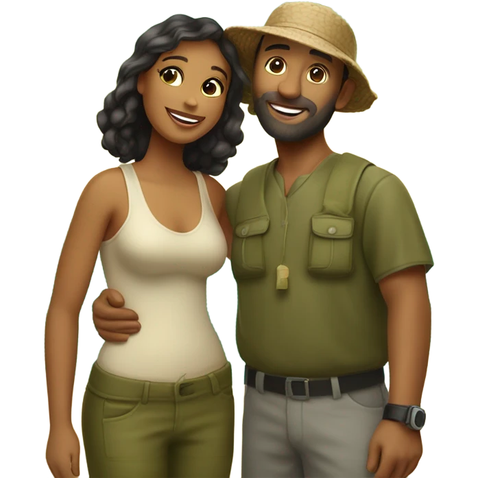 Latina island girl with Caucasian fisherman husband in love on an island  emoji