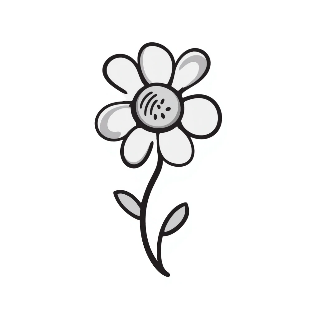 a single flower with petals, stem, and leaves in pastel colors dd9fb0, ffc6d3, a3bfc9, c4bee2, f1b091, detailed hand-drawn doodle style emoji
