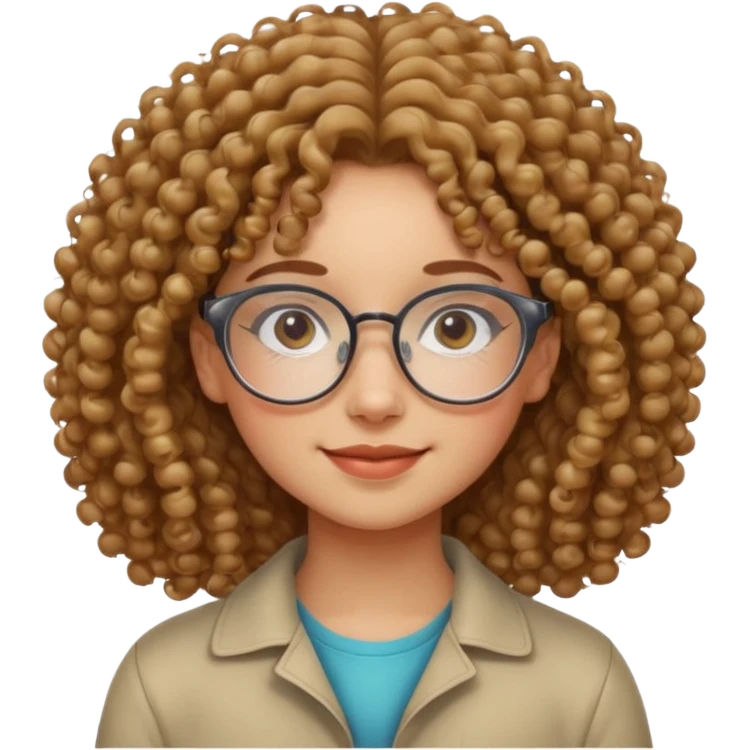 Curly-haired girl with clear glasses, a gentle smile, and a calm energy. emoji