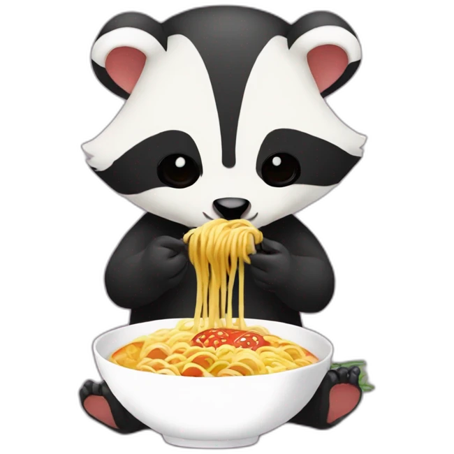 A badger eating ramen with a narutomaki emoji