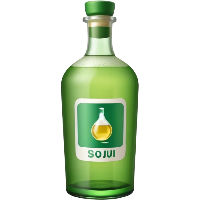 korean soju, green bottle with white label on it written soju  emoji