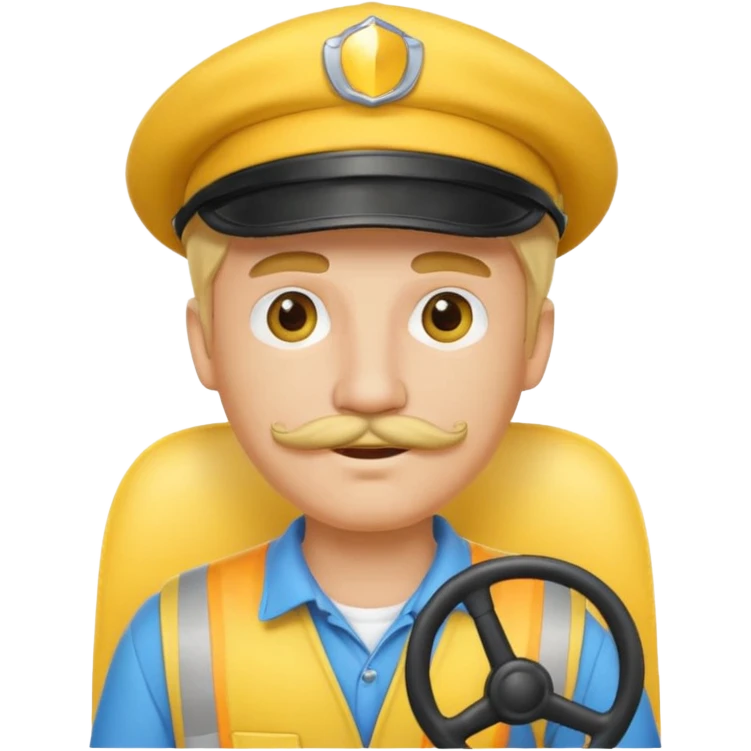 cute driver man, yellow hat, blonde hair, mustache, emoji style emoji