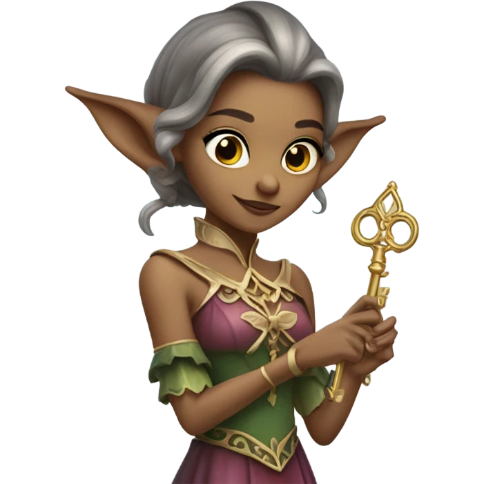 an elf woman login holding a big key emoji
