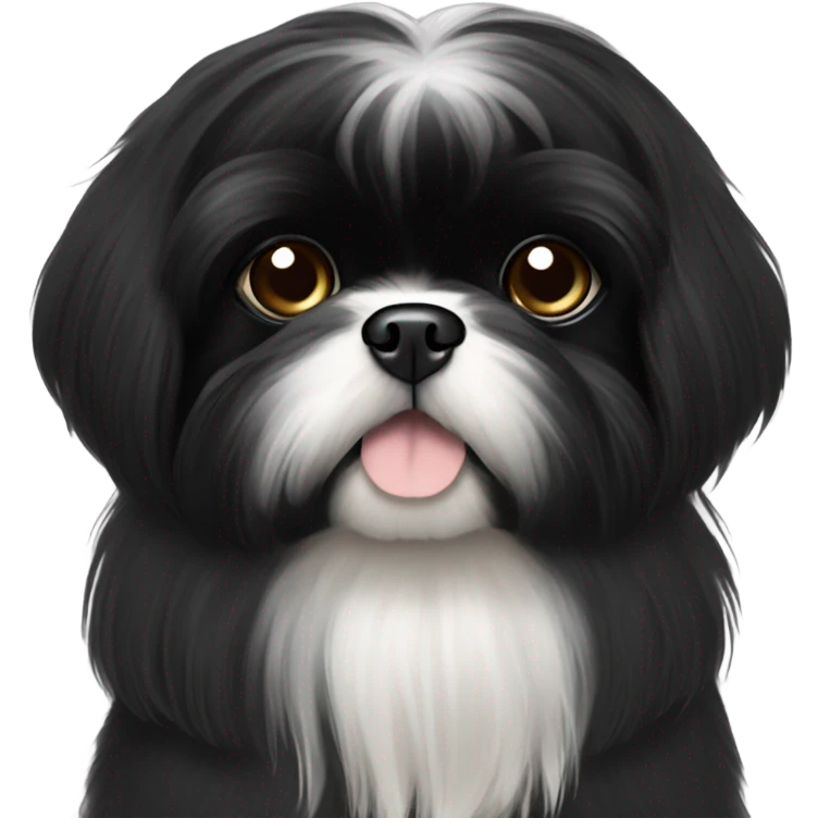 Fully black shiz tzu with long hair and a tiny bit of white on chin emoji