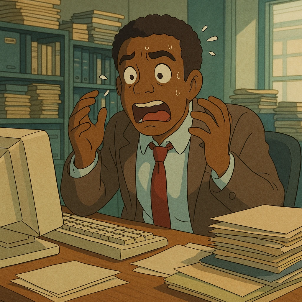 Black office employee panic emoji