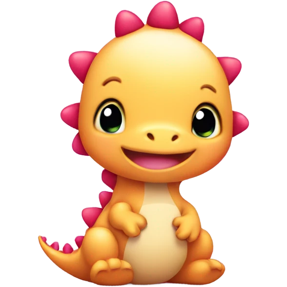 cute round baby dino, with hearts emoji