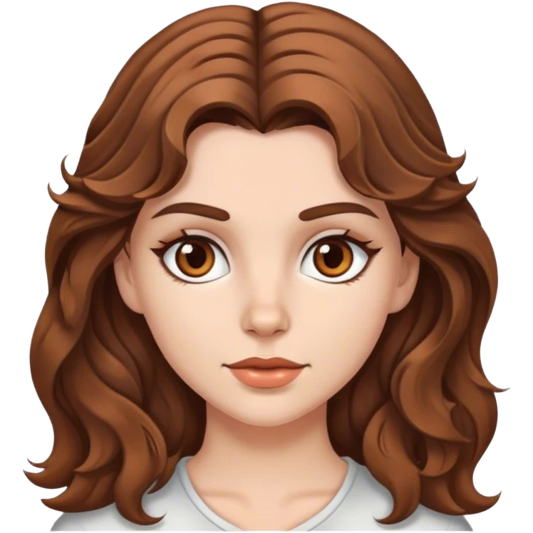 White girl with brown wavy hair wolfcut and brown eyes  emoji