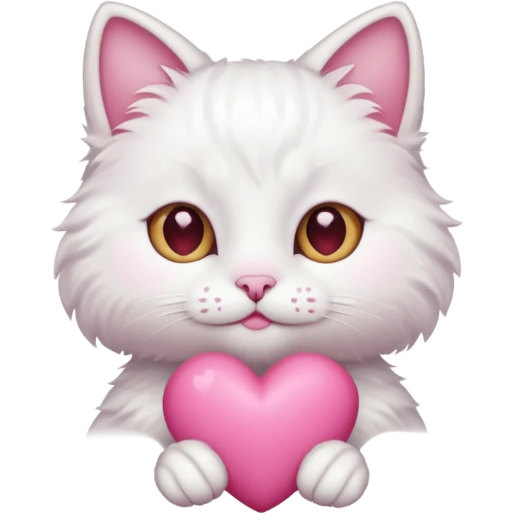 white cat holding pink heart emoji