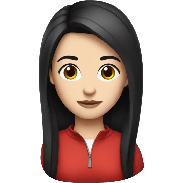 White girl red half zip black hair emoji