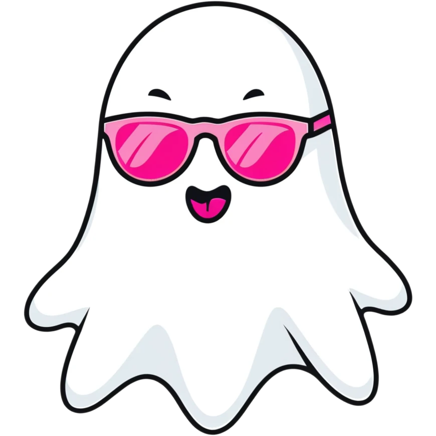 Ghost with pink sunglasses and sticking its tongue out ￼ emoji