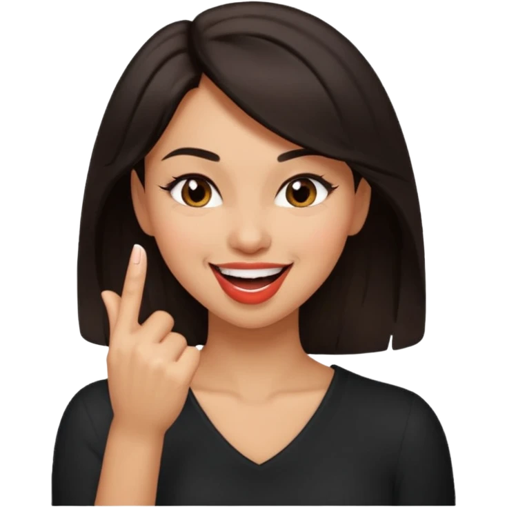 black slighty browin hair light brown skin woman, flirtatious gesture, biting her finger and winking emoji emoji