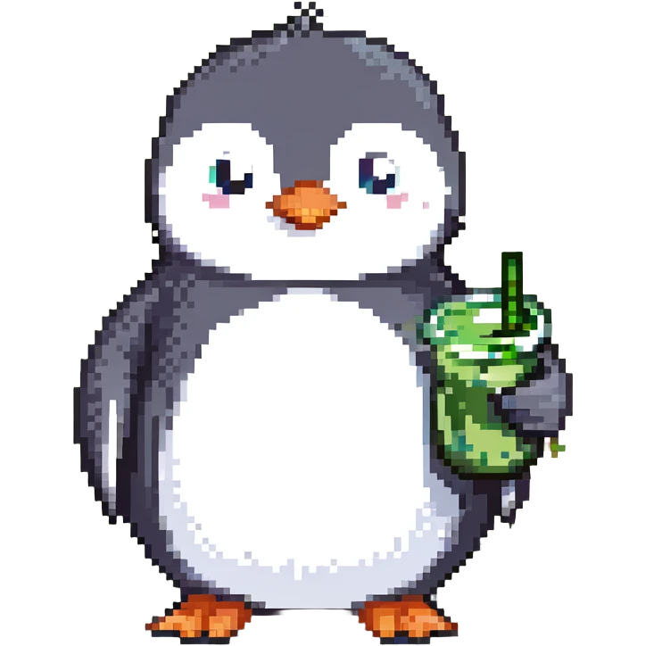 penguin doing yoga while drinking matcha emoji