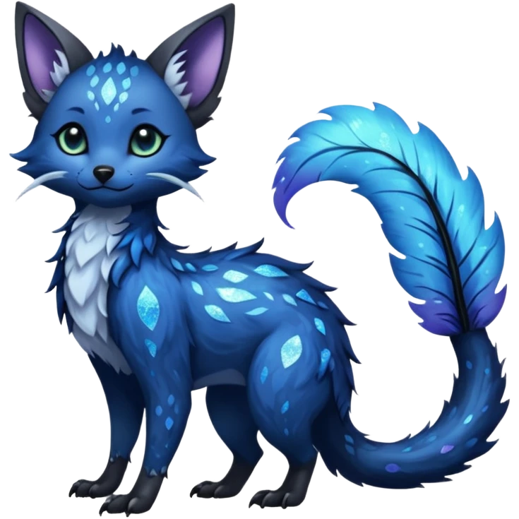 Feral Rare Fantasy Dark gothic spooky  sparkly shiny Vernid-Trico-species by LiLaiRa, random markings, tufted tail, tufted ears, full body emoji