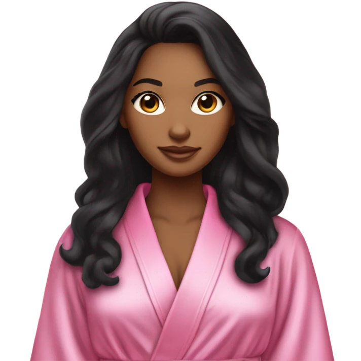 Mixed race woman with long black hair wearing a silk pink Victoria’s Secret robe emoji
