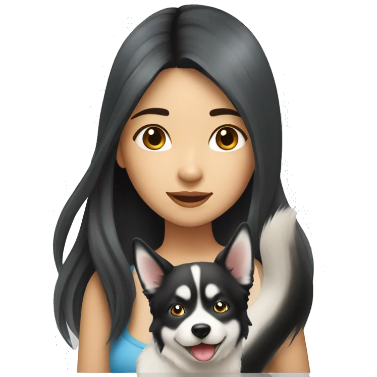 Long hair Asian Girl with husky dog emoji