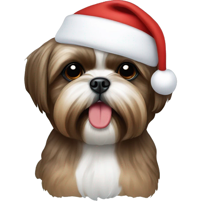 Brown shih tzu with a Santa hat emoji